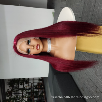 Brazilian Glueless Straight 28 30 Inch 40 Inch 1B/Red Color Human Hair Lace Front Red Wig For Black Women